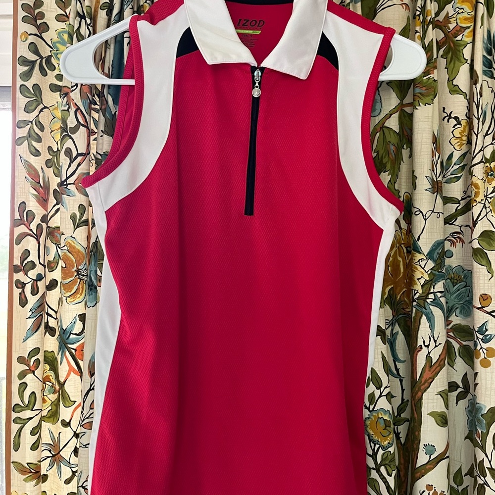 Izod Sleeveless Polo collared golf shirt red with White Trim